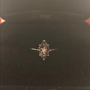 Gold Sapphire Ring Art Deco Geometric
